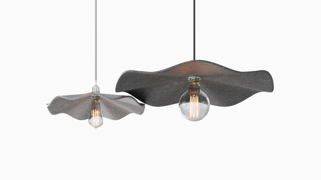 The design of the Flutter sound absorbing pendant lights is inspired by flower petals flittering in the wind.