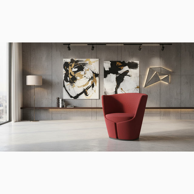 A Dapper Armchair in red fabric in a modern, upmarket New York loft apartment.