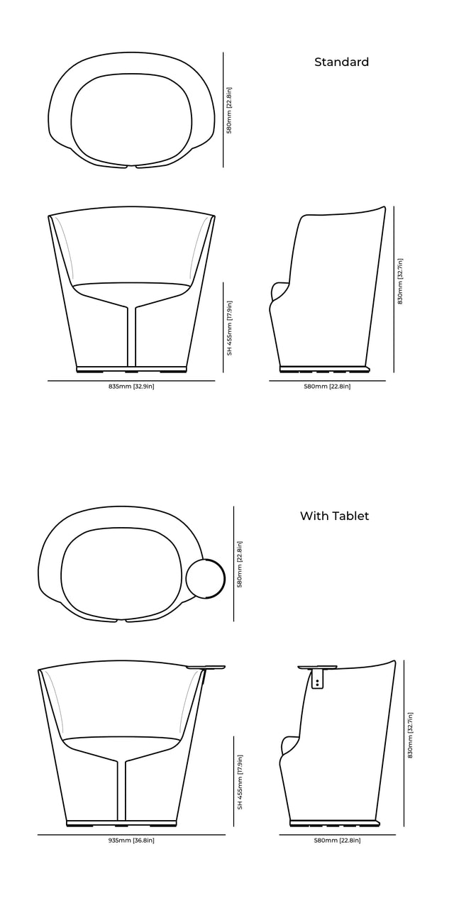 Dapper Armchair technical drawings and dimensions