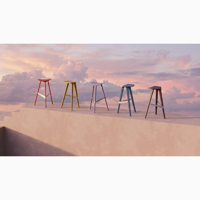 Delta bar stool shown in five colour and finish options.