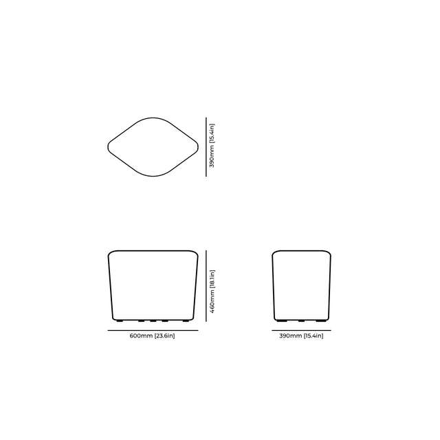 Petal Pouf technical drawing and dimensions.