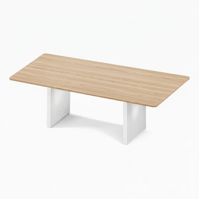 The Phantom Dining Table with a solid Ash tabletop and white powder coated steel bases.