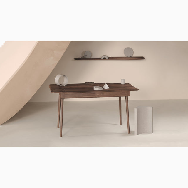 The Terrace desk in the deep, warming tones of Black Walnut. It is a smart and multi-functional proposition for home working.