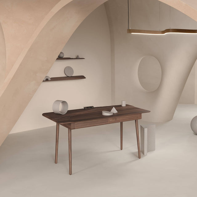 The complete Terrace Collection includes a desk, wall shelves, console table and coffee table.