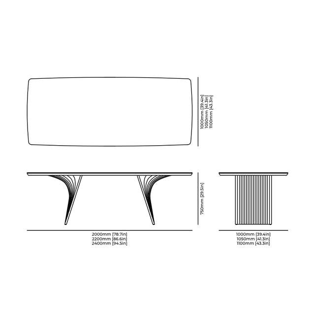 Veer Dining Table technical drawing and dimensions