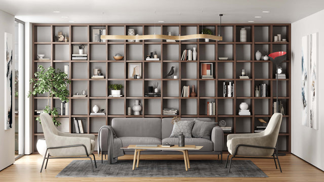 A bespoke, wall-to-wall installation of the Weave bookcase in luxurious Black Walnut.