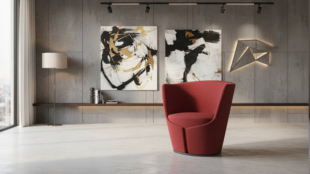 A Dapper Armchair in red fabric in a modern, upmarket New York loft apartment.