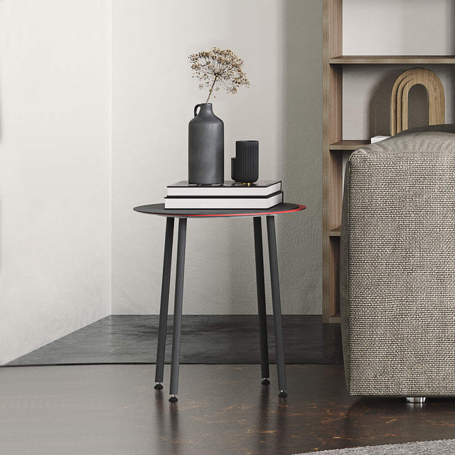 The Stacked side table takes pride of place in a contemporary living room interior. The red and white bring a pop of colour.