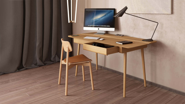 The Oak Terrace desk makes a smart & attractive working from home solution with its large workspace & desktop power sockets.