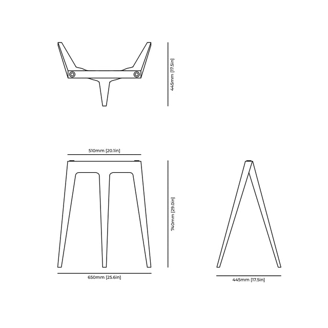Flex Trestle Desk Legs technical drawing and dimensions.