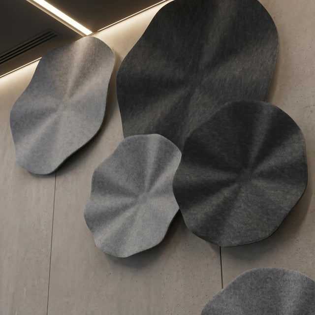 Close up view of a Flutter acoustic wall panel installation in the lobby of a commercial premises.