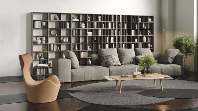 The Doppler bookcase offers an expansive storage solution that can turn an ordinary wall into a feature wall.