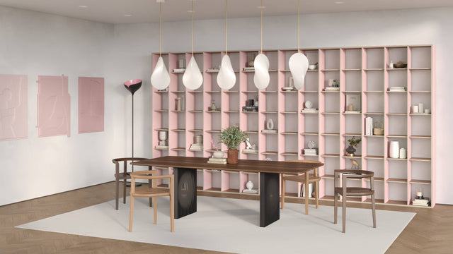 When viewing this green/pink P.O.V. bookcase from the right side it appears exclusively pink.