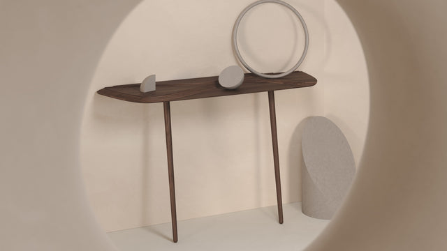 The Terrace console table in solid Walnut. Its contemporary styling is both elegant and functional.