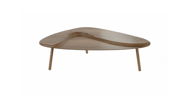 A Terrace coffee table in solid Walnut. The carved terraces meandering across the table's surface bestow upon it a beautiful, sculptural quality.